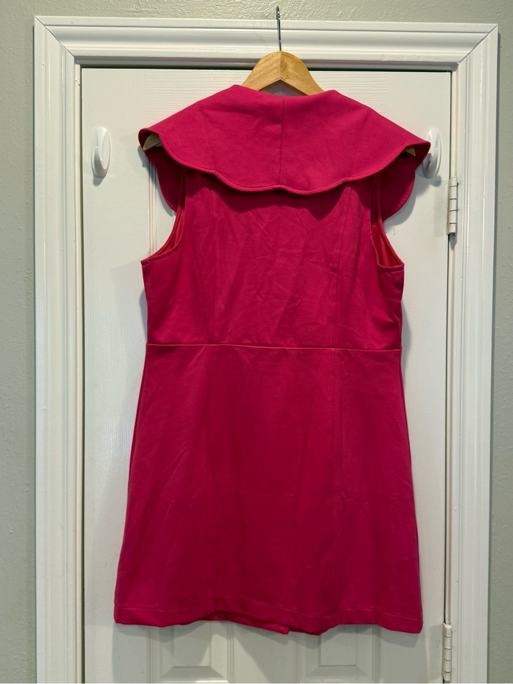 Entro Scalloped Button down Mini Dress Pink Gold Buttons Colorful Preppy L NWT - Picture 3 of 12
